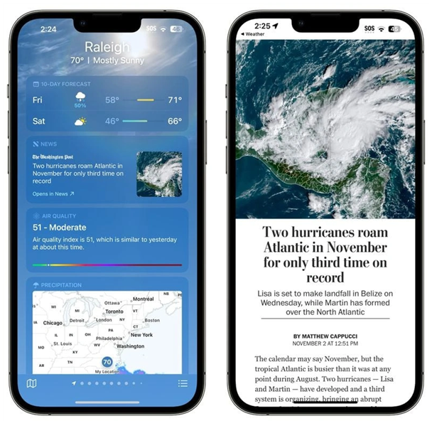 平定苹果14维修分享iPhone 14手机如何看天气时顺带看新闻 