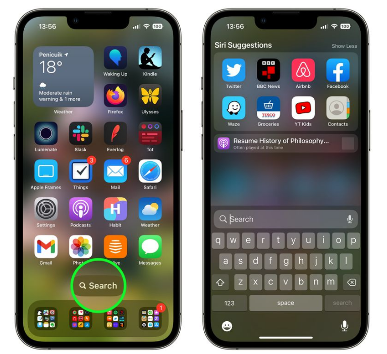 平定苹果手机维修分享升级到 iOS 16 后，如何删除主屏幕上的搜索按钮 