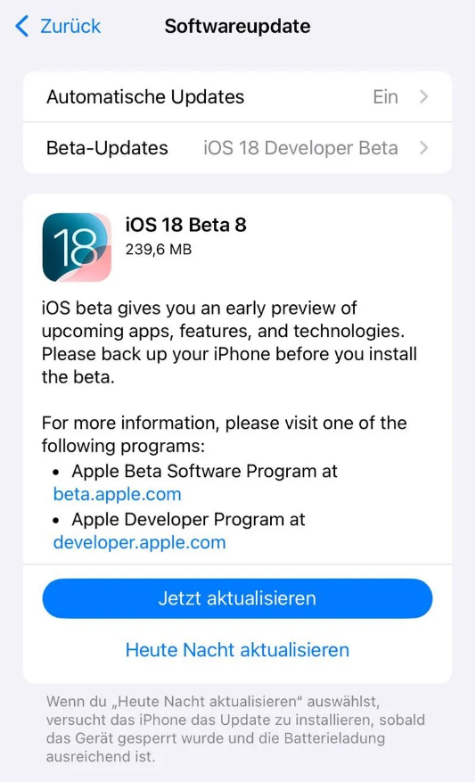 平定苹果手机维修分享苹果 iOS / iPadOS 18 开发者预览版 Beta 8 发布 